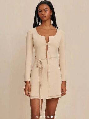 cult gaia Beige Knit Tie-Front Mini Dress